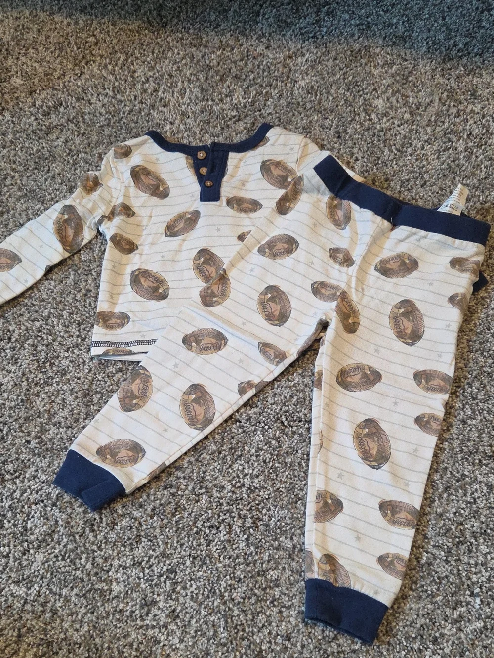 Mud Pie Cream and Navy Football Pajama Set